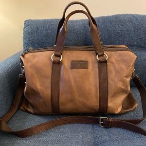 John Varvatos Star USA Brown Leather Contrast Duffel Bag